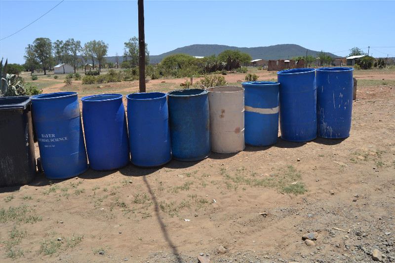 Some of the containers that are used to transport water from the few available water sources 